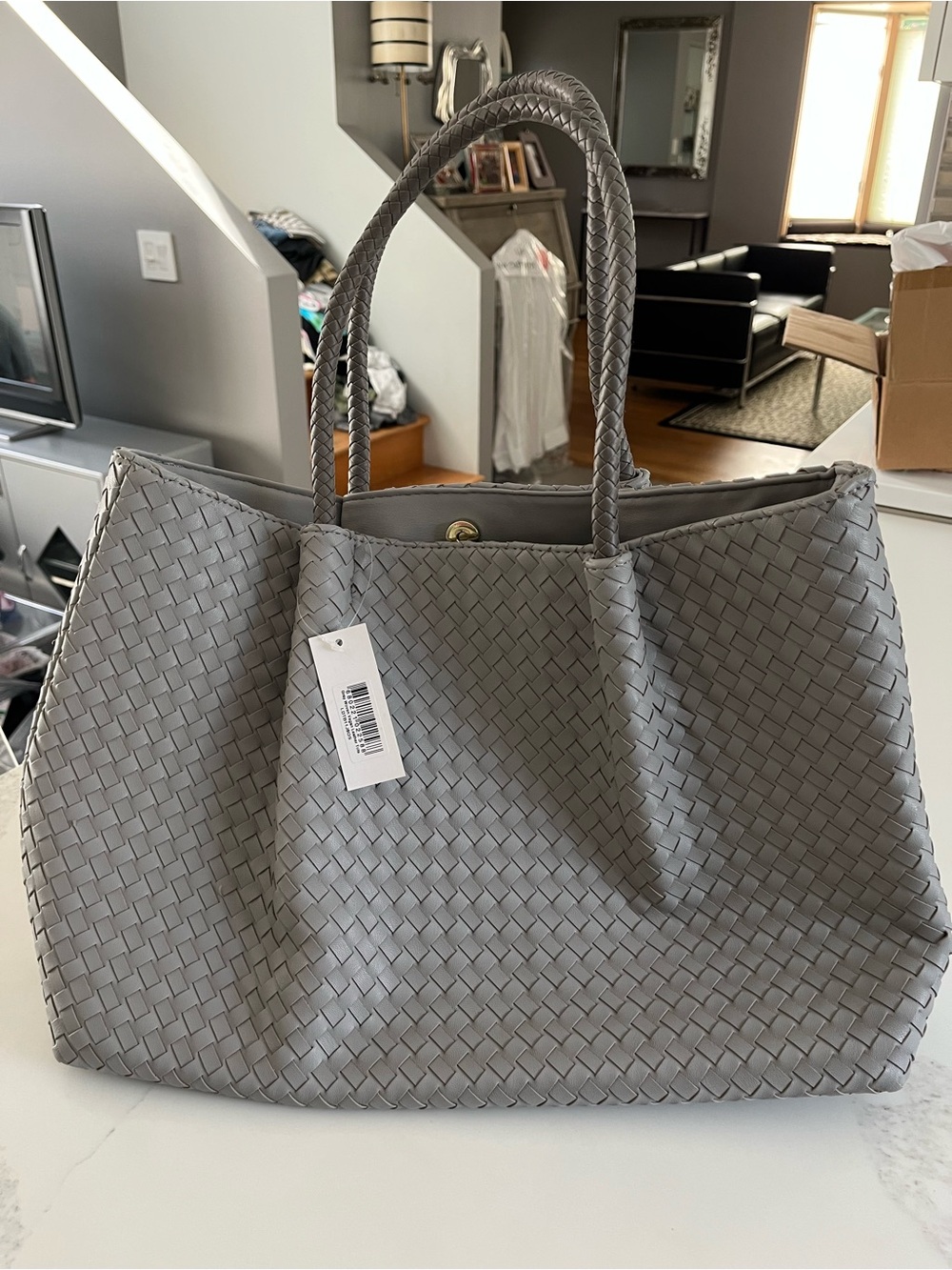 NWT gray lulu dharma gray woven vegan leather tote